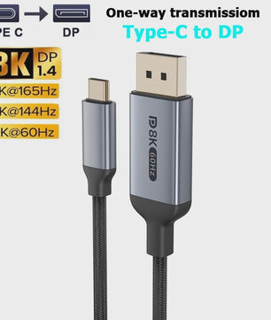 USB-C naar DisplayPort 2.1 Kabel - 8K@60Hz, 4K@144Hz - Thunderbolt 4/3 Compatibel