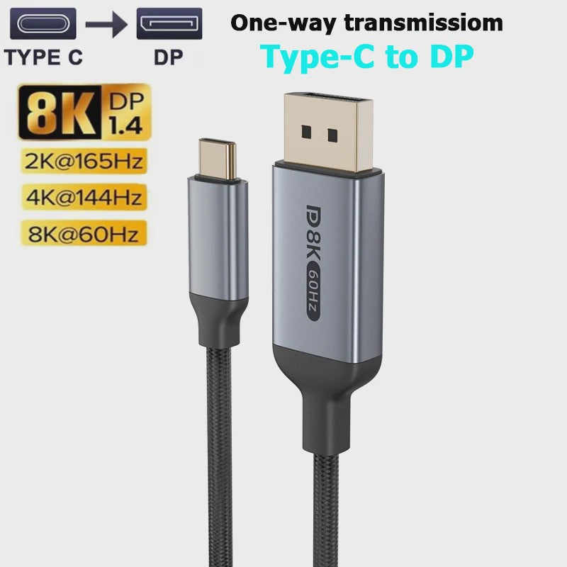 USB-C naar DisplayPort 2.1 Kabel - 8K@60Hz, 4K@144Hz - Thunderbolt 4/3 Compatibel