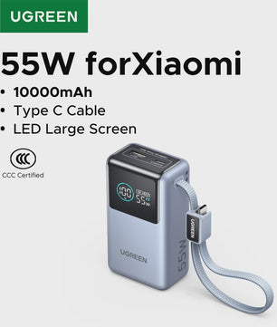 UGREEN 55W Powerbank 10000mAh met Type-C Kabel - Draagbaar Snel Laden