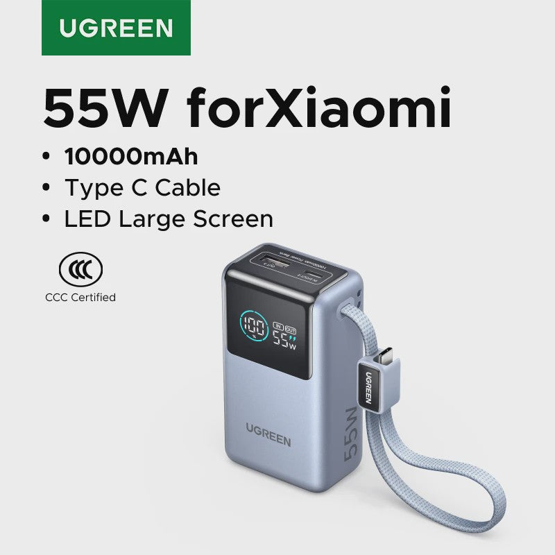 UGREEN 55W Powerbank 10000mAh met Type-C Kabel - Draagbaar Snel Laden
