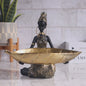 Afrikaanse Vrouw Sculptuur met Gouden Blad Schaal - Decoratieve Opberger & Verzamelobject