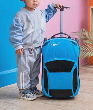 Vrolijke Kinder Koffer op Wielen - Cartoon Auto Design - Lichtgewicht Trolley voor Kinderen (2-10 jaar)