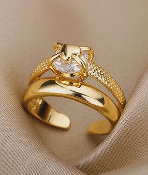Luxe Gouden Ringen Set: Zirkonia & Boze Oog Design - Verstelbaar & Trendy