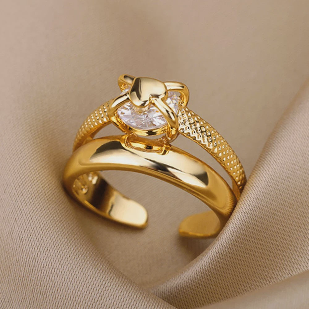 Luxe Gouden Ringen Set: Zirkonia & Boze Oog Design - Verstelbaar & Trendy