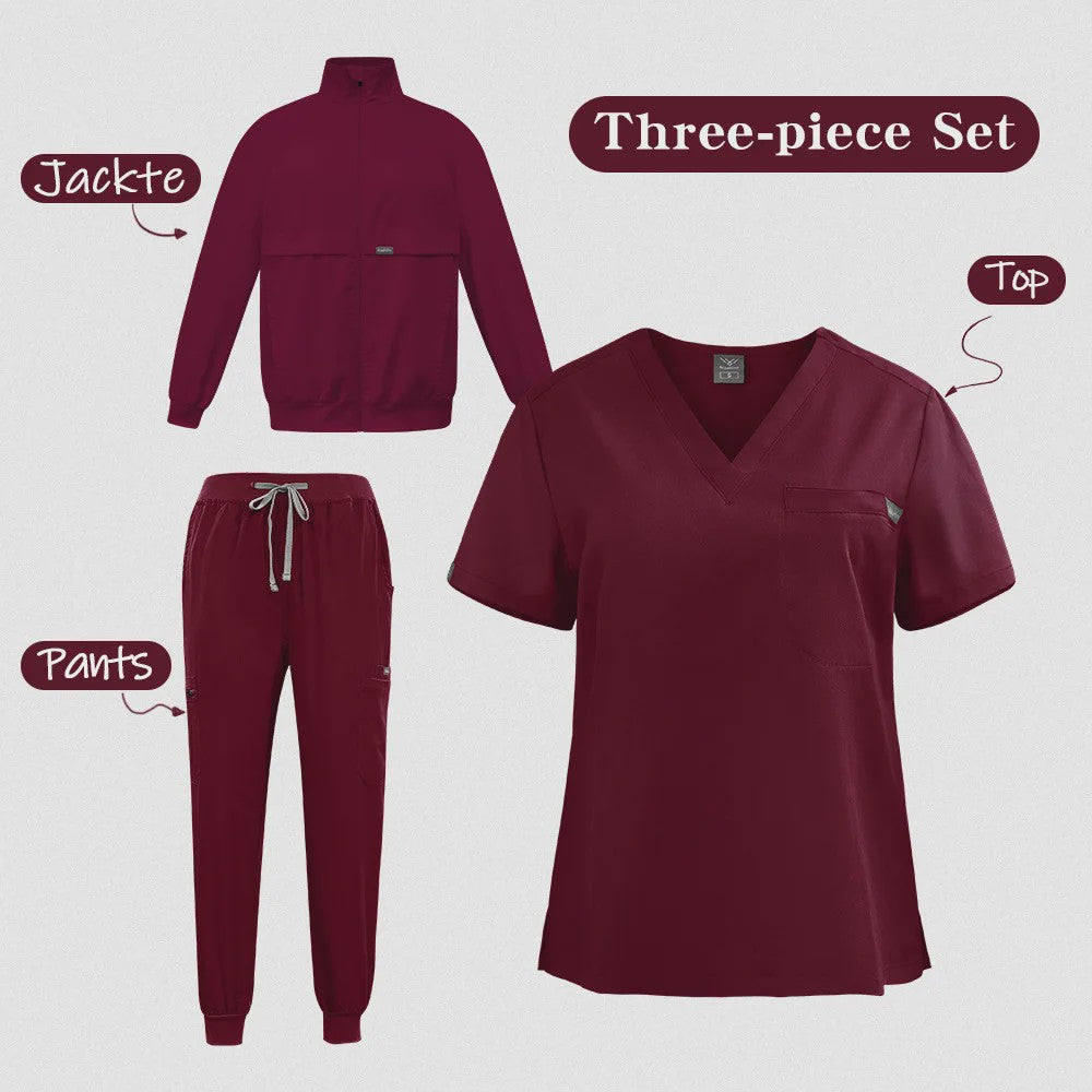 3-delige Unisex Medische Scrub Set: Jas, Top & Broek voor Zorgprofessionals