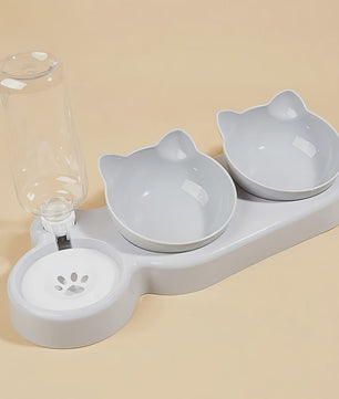 3-in-1 Kattenvoerbak met Waterdispenser en Nekbescherming - Schuin Ontwerp