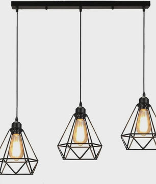 Industriële Hanglamp Zwart - Diamant Kooi Design - 3-Lichts