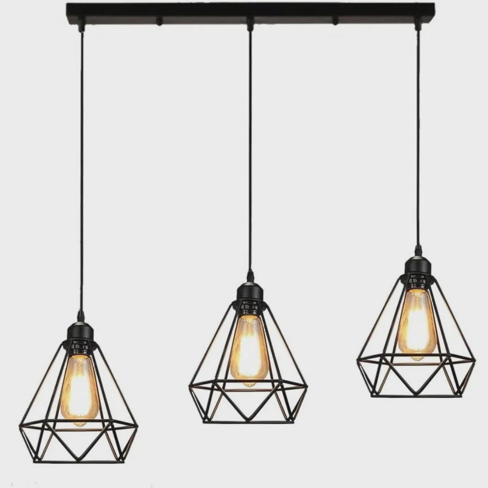 Industriële Hanglamp Zwart - Diamant Kooi Design - 3-Lichts