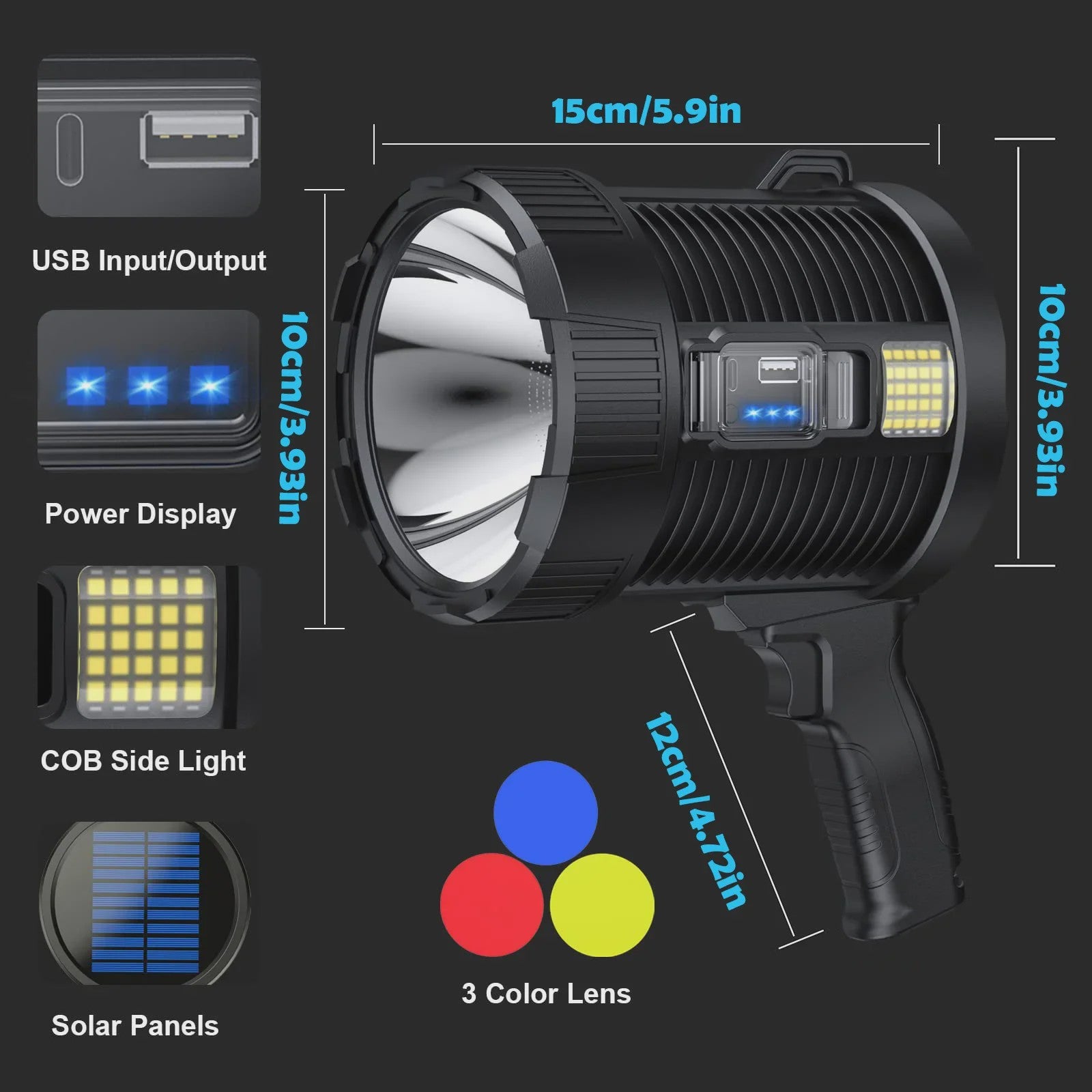 Krachtige Oplaadbare LED Spotlight 900.000 Lumen met Solar & Powerbank Functie