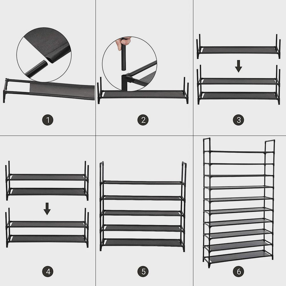 10-laags Schoenenrek - 100x30x176cm - Metalen Frame & Vliesstof - Organisatie voor Hal & Slaapkamer