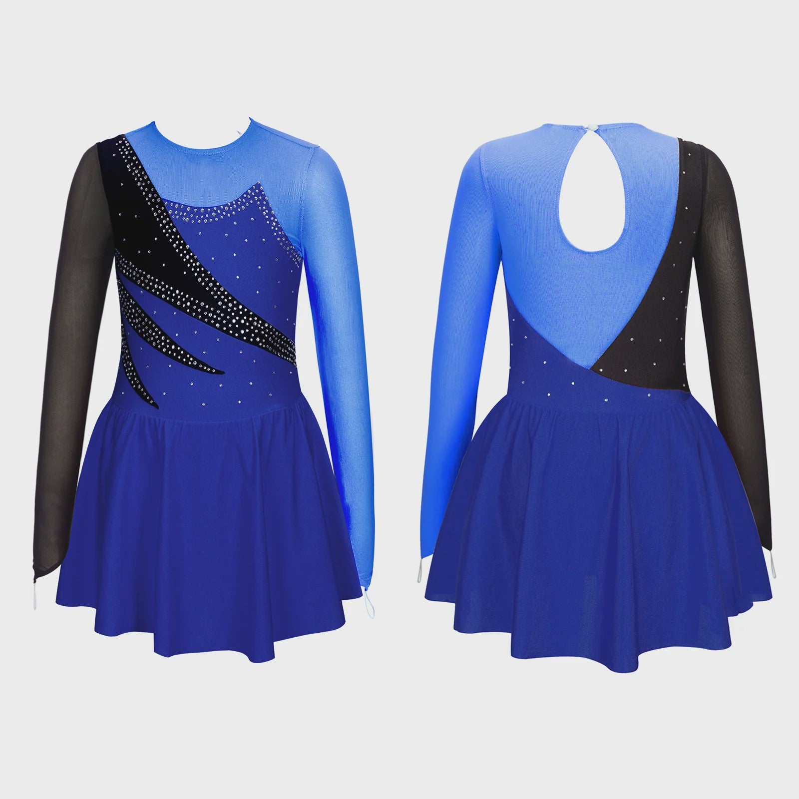 Schaatsjurk Meisjes met Lange Mouwen, Strass en Rokje - Dans & Turnen