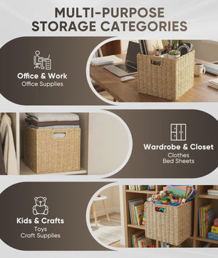 Weaving Storage Basket -4 Sets,Storage Basket Desktop Toy Cosmetics Storage Box Home Foldable Drawer Entrance Imitation