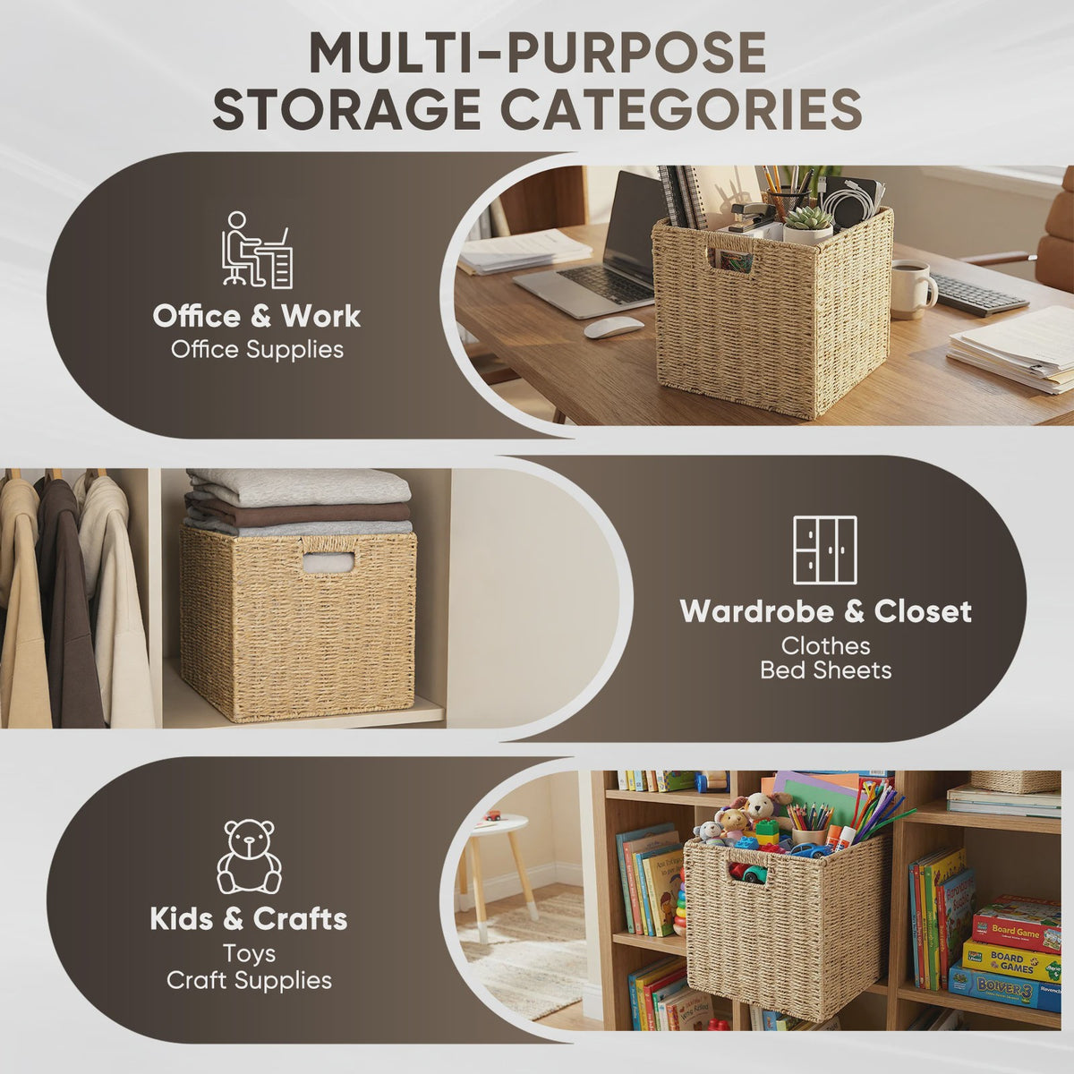 Weaving Storage Basket -4 Sets,Storage Basket Desktop Toy Cosmetics Storage Box Home Foldable Drawer Entrance Imitation