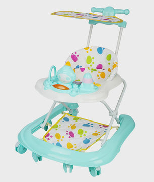 3-in-1 Opvouwbare Baby Walker met Zonnekap, Speelblad en 360° Wielen - Vanaf 6 Maanden