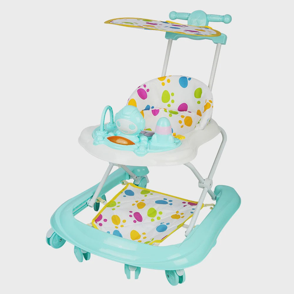 3-in-1 Opvouwbare Baby Walker met Zonnekap, Speelblad en 360° Wielen - Vanaf 6 Maanden