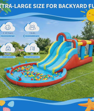 Garvee Kinder Springkussen met Waterglijbaan en Waterpistool - Groot Opblaasbaar Speelparadijs