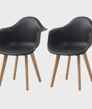 Set van 2 Retro Moderne Eetkamerstoelen met Armleuningen - Kunststof & Beukenhout
