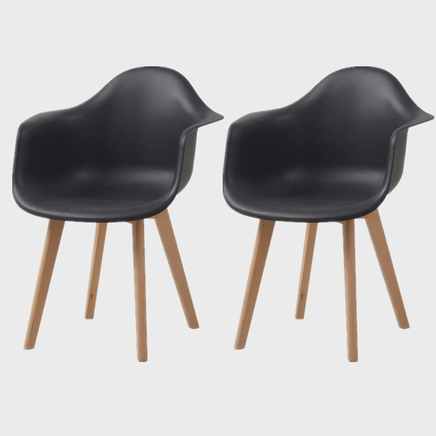 Set van 2 Retro Moderne Eetkamerstoelen met Armleuningen - Kunststof & Beukenhout