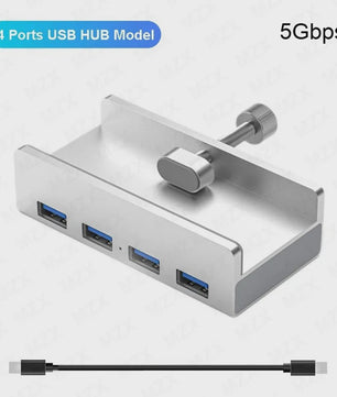 Aluminium USB 3.0/3.2 Hub met Clip: 5Gbps/10Gbps Docking Station voor Monitor & Bureau