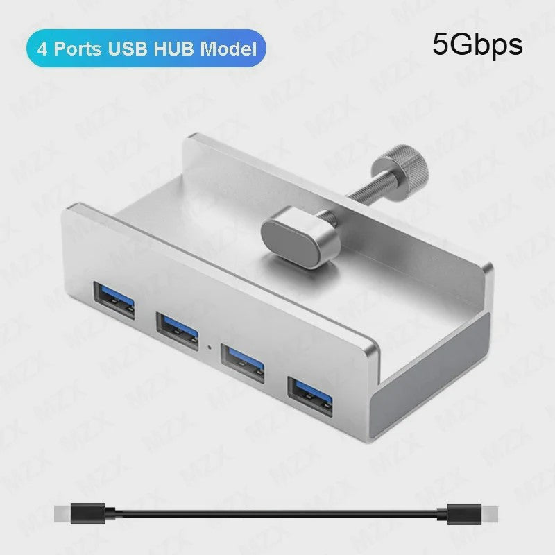 Aluminium USB 3.0/3.2 Hub met Clip: 5Gbps/10Gbps Docking Station voor Monitor & Bureau