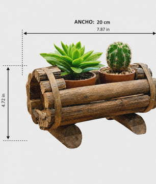 Rustieke Houten Plantenbak voor Succulenten & Cactussen - Handgemaakt Log Decor 20x12cm