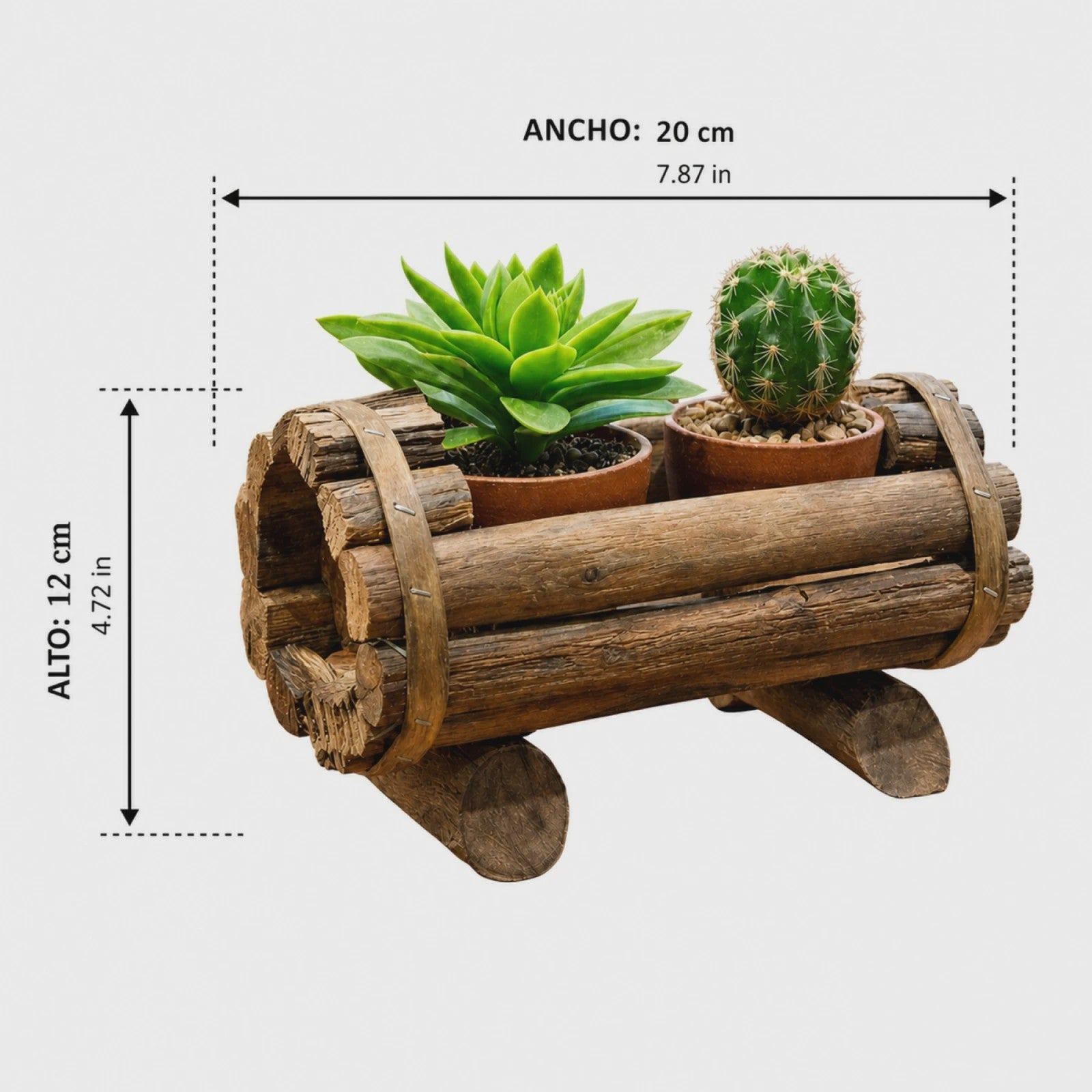 Rustieke Houten Plantenbak voor Succulenten & Cactussen - Handgemaakt Log Decor 20x12cm