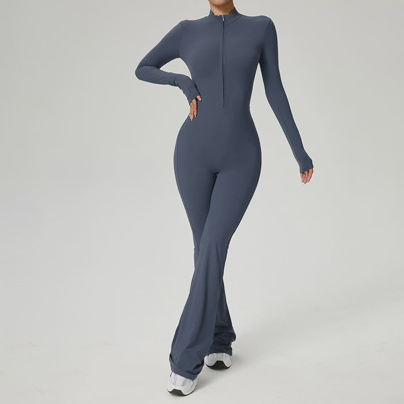 Dames Fitness Jumpsuit met Rits en Lange Mouwen - Perfect voor Yoga, Gym & Workout