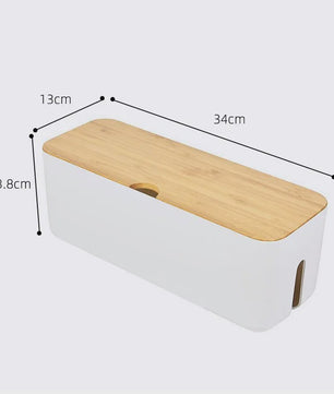 Stijlvolle Kabel Organizer Box met Houten Deksel - Bureau & Kantoor Kabelmanagement