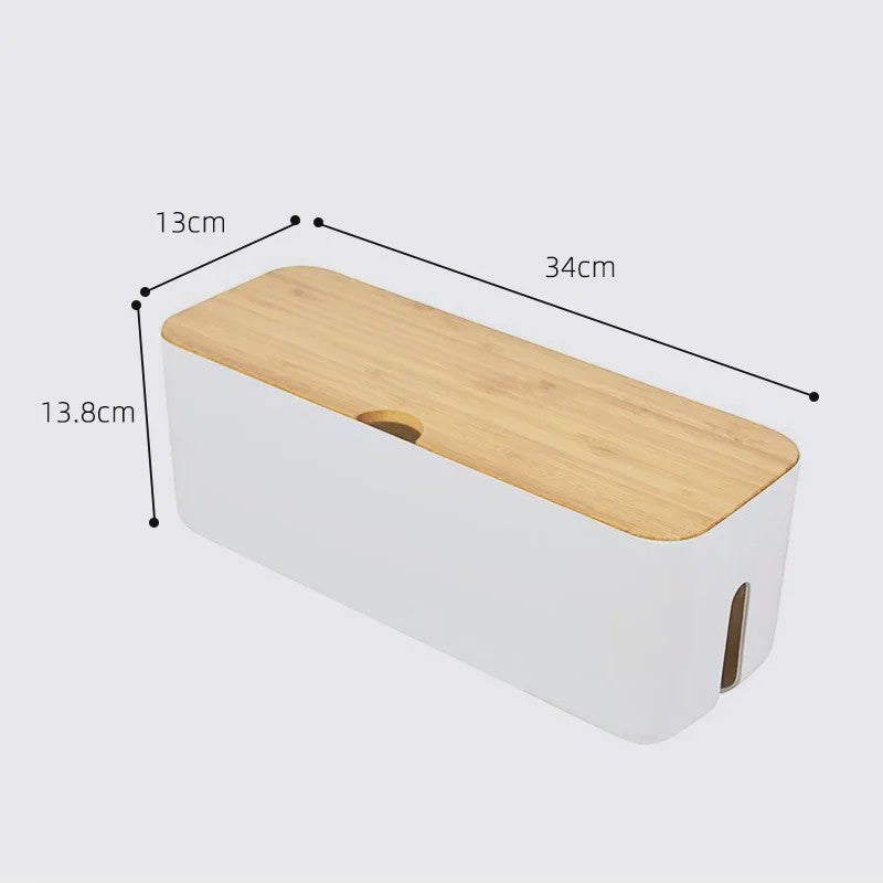 Stijlvolle Kabel Organizer Box met Houten Deksel - Bureau & Kantoor Kabelmanagement