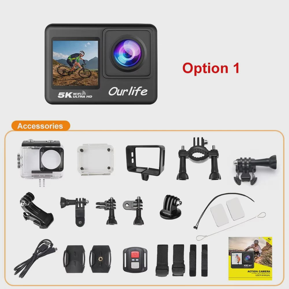 Ourlife 5K Action Camera met 2.0" Touchscreen, WiFi, 170° Groothoek & 30M Waterdicht