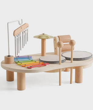 Houten Montessori Muziektafel voor Baby's & Kinderen - Xylofoon, Trommels & Windgong