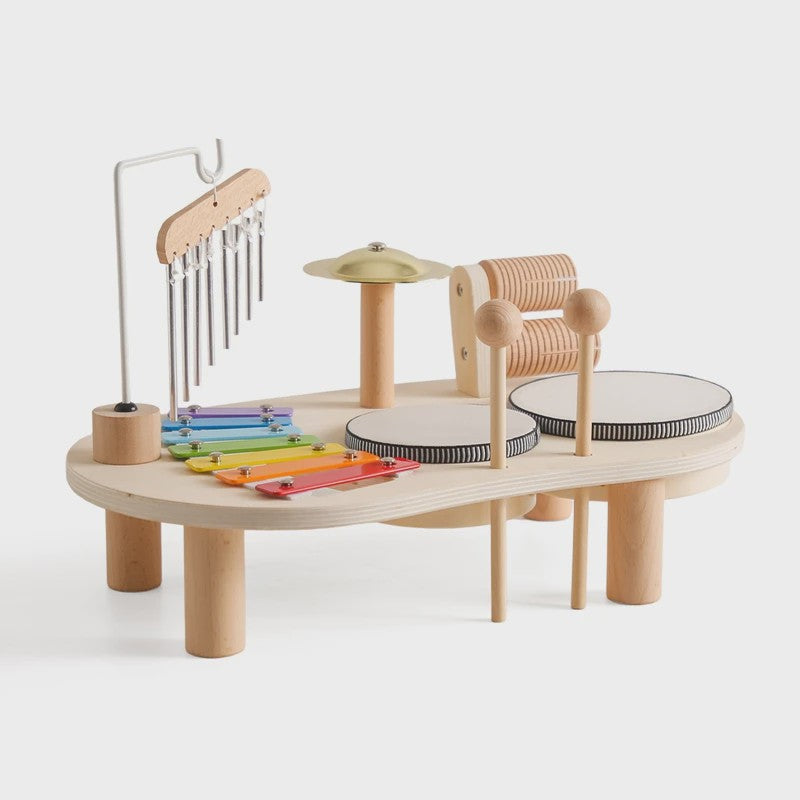 Houten Montessori Muziektafel voor Baby's & Kinderen - Xylofoon, Trommels & Windgong