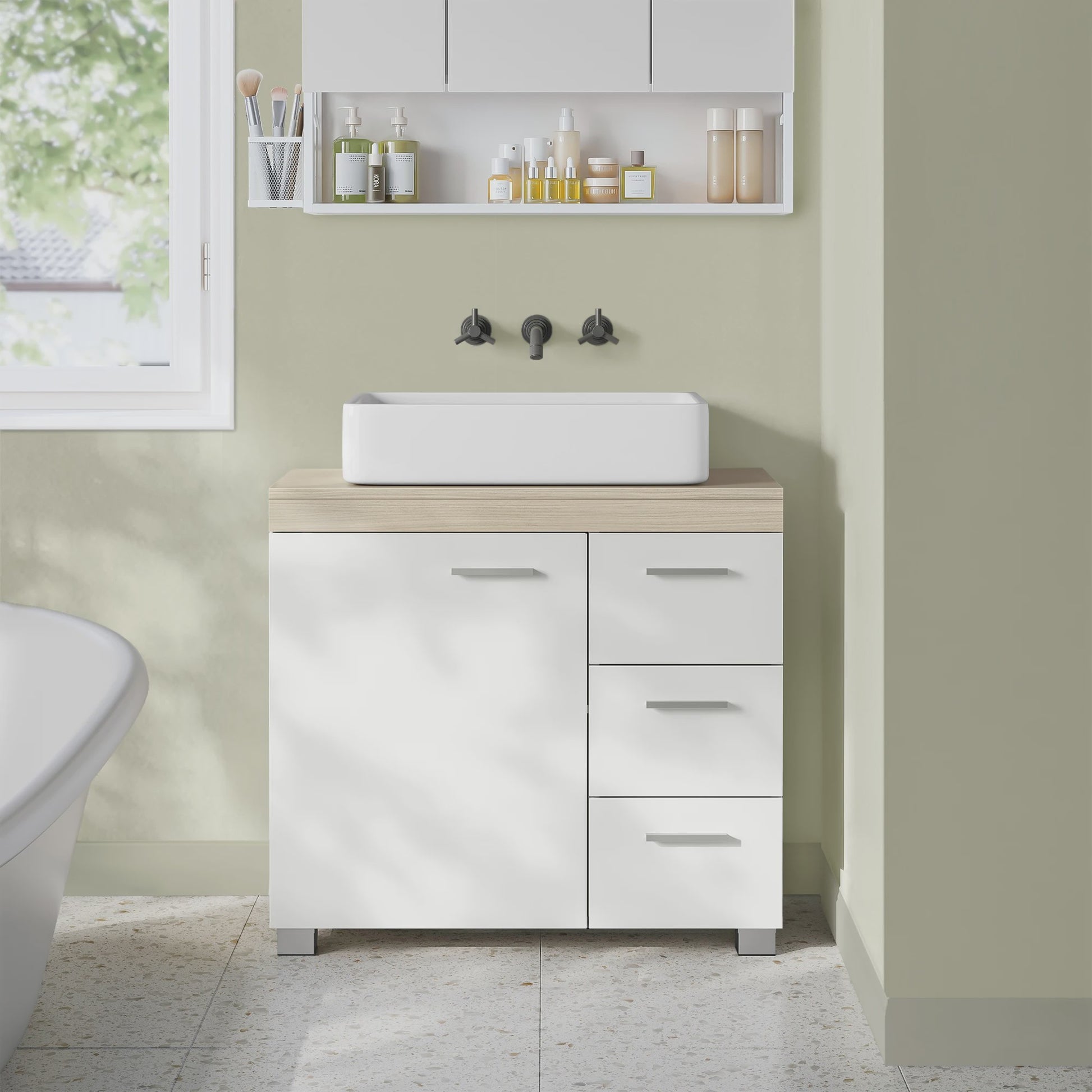 Onderbouw Wastafelkast met Lades en Poten - 70x30x64 cm