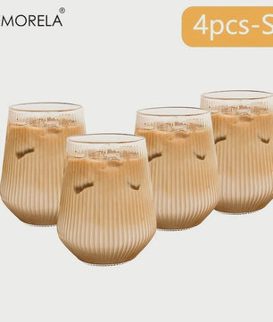 Set van 4 of 6 Hittebestendige Glazen Mokken met Verticale Ribbels - Koffie, Thee, Water, Sap