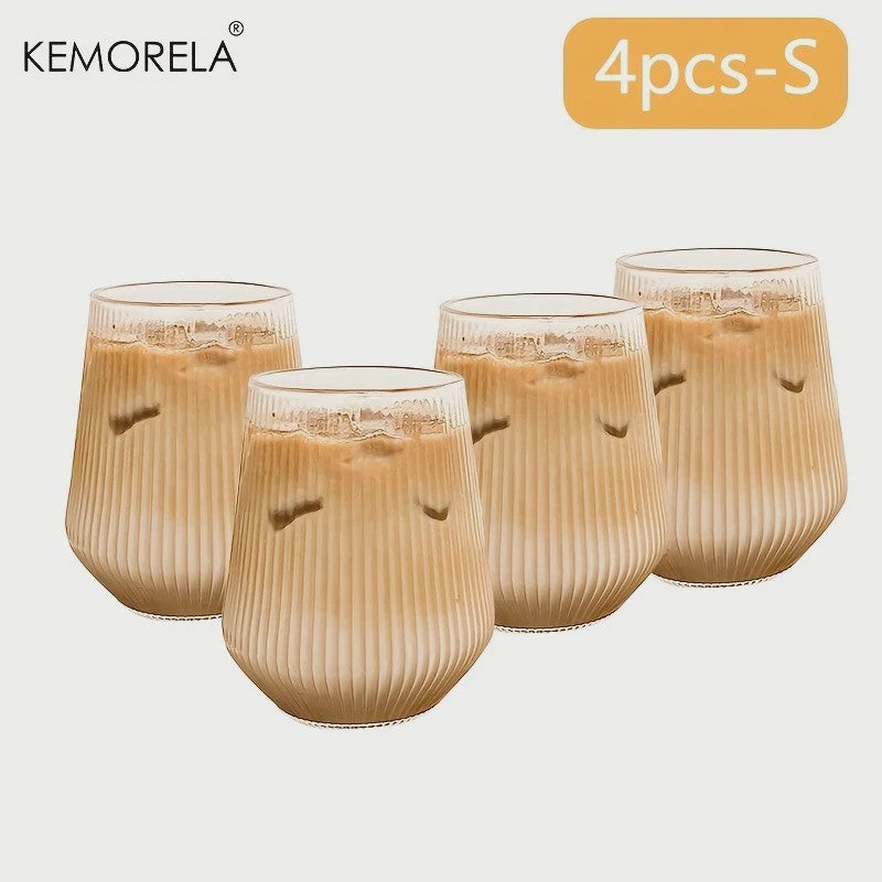 Set van 4 of 6 Hittebestendige Glazen Mokken met Verticale Ribbels - Koffie, Thee, Water, Sap