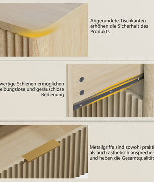 Eiken Nachtkastje met 3 Lades, Goudkleurige Handgrepen en Soft-Close Systeem - 58x38x64 cm