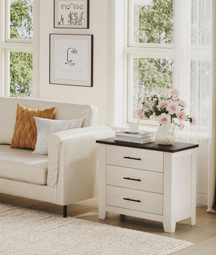 3-Laden Commode Wit Bruin - Compact Nachtkastje en Ladekast voor Slaapkamer/Woonkamer