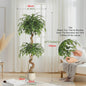 Kunst Ficus Boom met Gebogen Stam en Witte Pot - Realistische Zijde Plant voor Binnen & Buiten