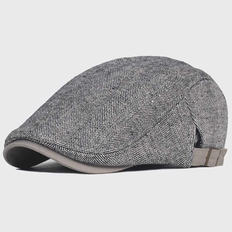 Herren Newsboy Cap - Winter Wol Blend - Vintage Visgraat Patroon - Verstelbaar