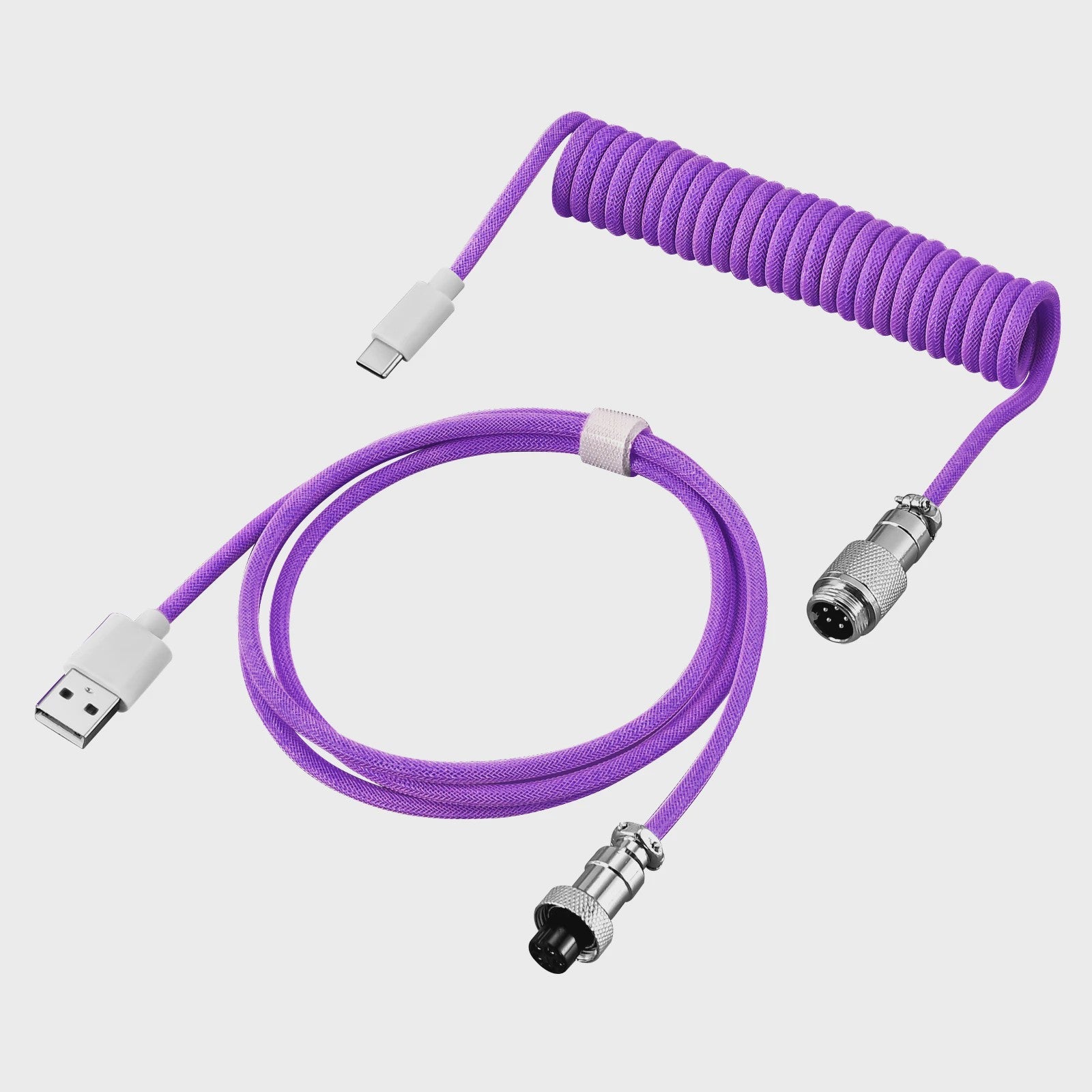 Coiled USB-C naar USB-A Keyboard Kabel met Afneembare Aviator Connector - Dubbel Sleeved