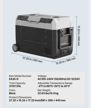Draagbare Koelbox met Wielen & App Controle - 35L/45L/55L - Ideaal voor Auto, Camping & Thuis