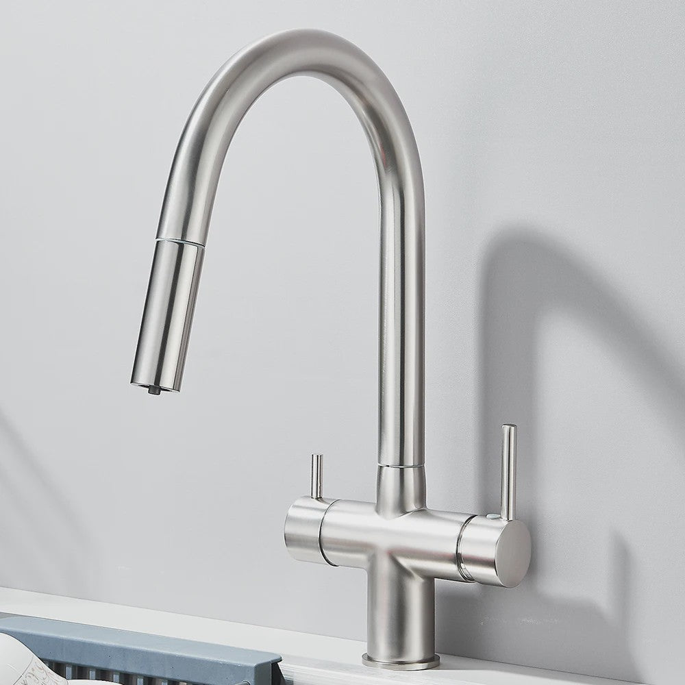 Keukenmengkraan met Uittrekbare Douchekop en Waterfilter - Messing