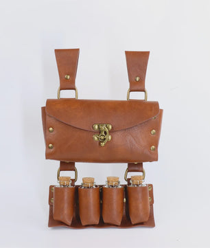 Middeleeuwse Lederen Riem met Flesjeshouder en Portemonnee - Cosplay & LARP Accessoire