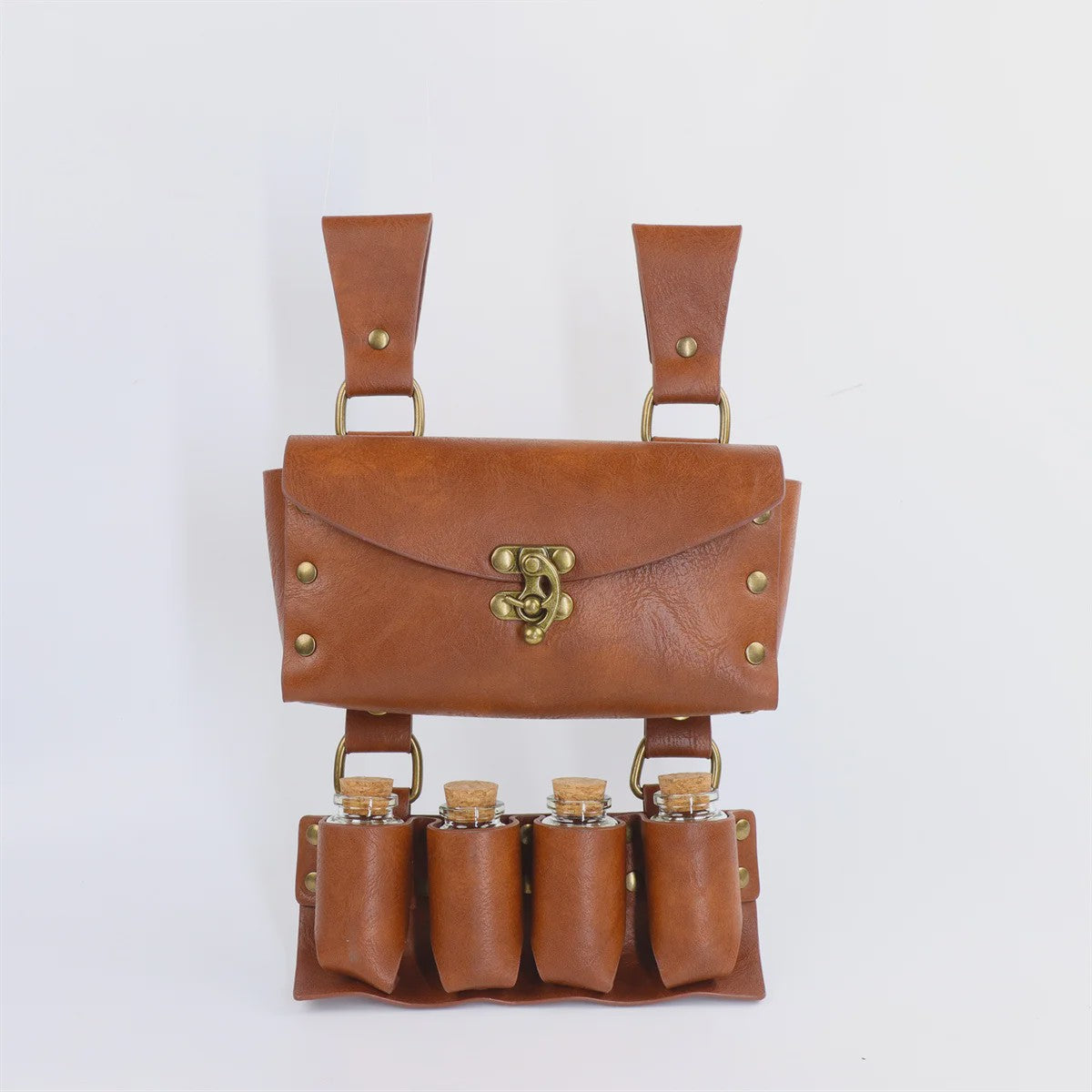 Middeleeuwse Lederen Riem met Flesjeshouder en Portemonnee - Cosplay & LARP Accessoire