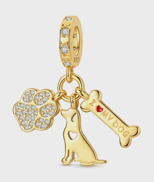 925 Sterling Zilveren Bedel: Gouden Strik met Roze Hart & Kruis met Oog van Horus