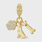 925 Sterling Zilveren Bedel: Gouden Strik met Roze Hart & Kruis met Oog van Horus