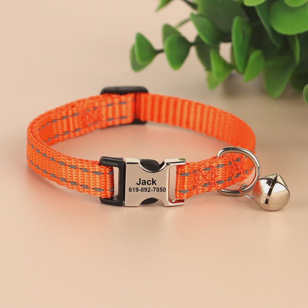 Gepersonaliseerde Kattenhalsband met Gravure, Bel & Reflecterend - Veilig & Stijlvol
