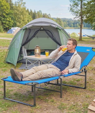 Opvouwbare Lounger Zonnebank Blauw - Verstelbaar Ligbed voor Tuin, Terras & Strand