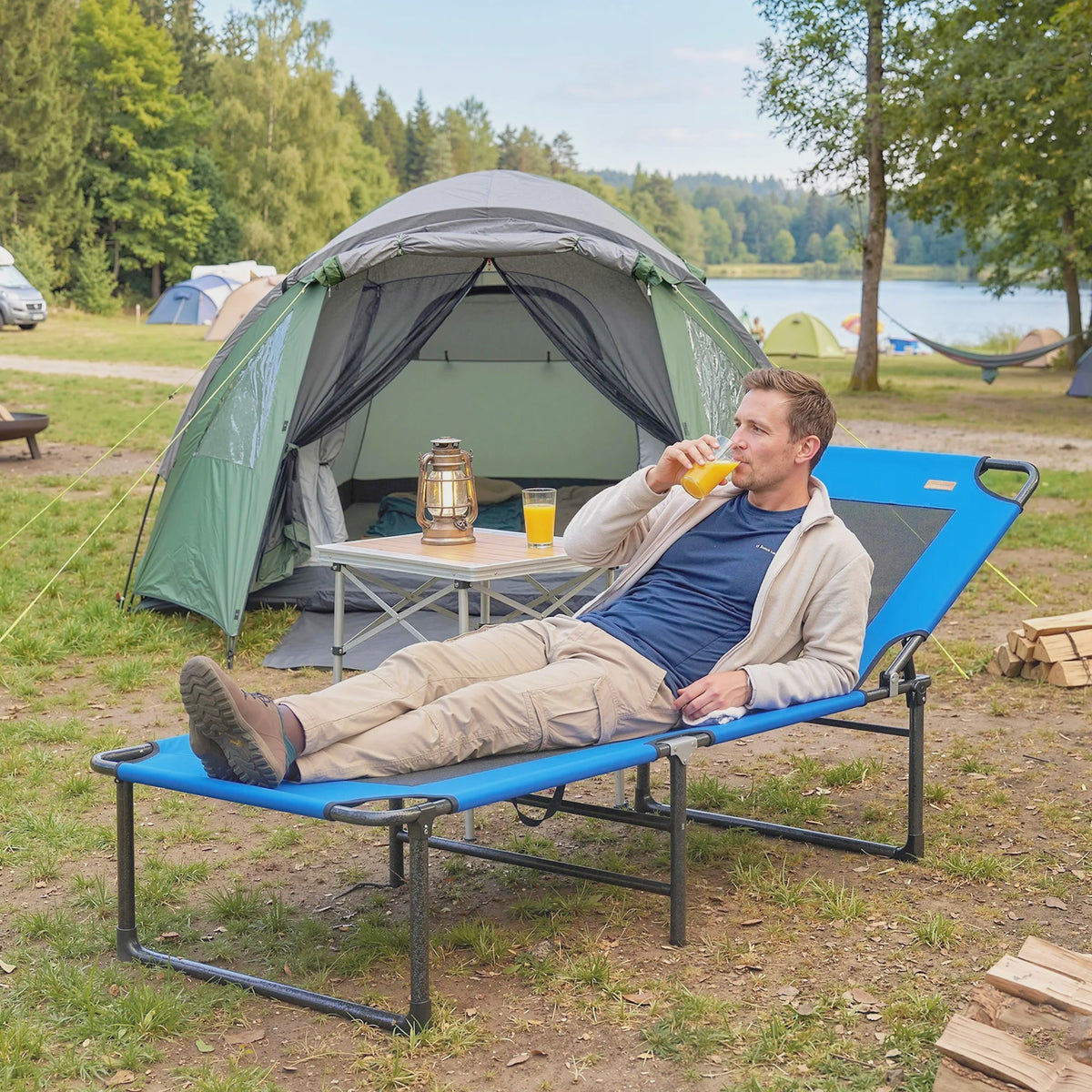 Opvouwbare Lounger Zonnebank Blauw - Verstelbaar Ligbed voor Tuin, Terras & Strand