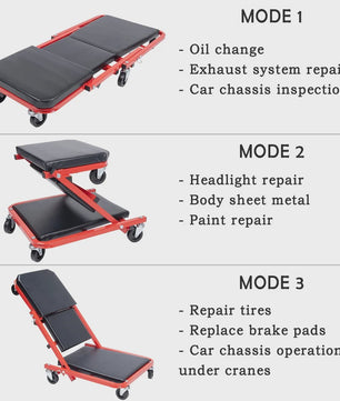 36-Inch 2-in-1 Opvouwbare Monteurskruk & Rolstoel - Zwart/Rood